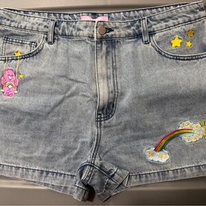 Care Bears Light Blue Denim Shorts with Rainbow & Star Patches